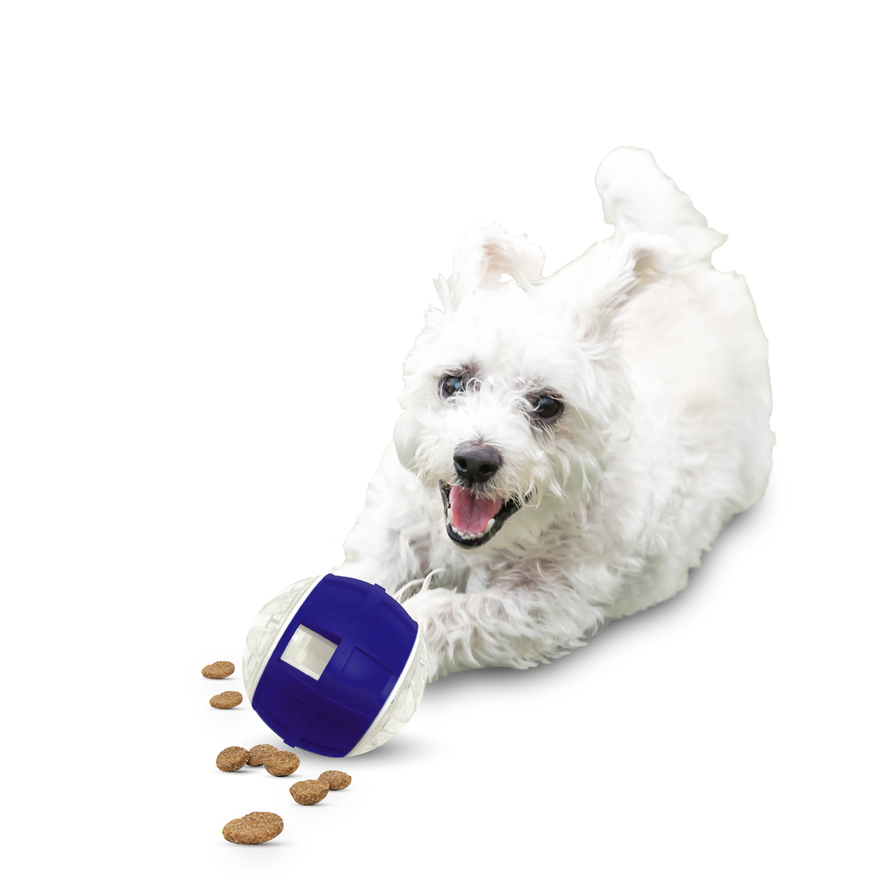 Nerf Dog Puzzle Treat Ball 3.5” Slow Feeder Dog Toy for Small and Medium Dogs， Clear and Blue