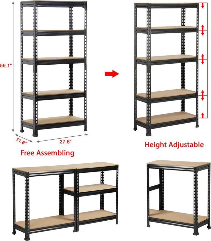 SUGIFT 5-Tier Steel Shelving Unit 27.6 W x 11.8 D x 59 H， Black