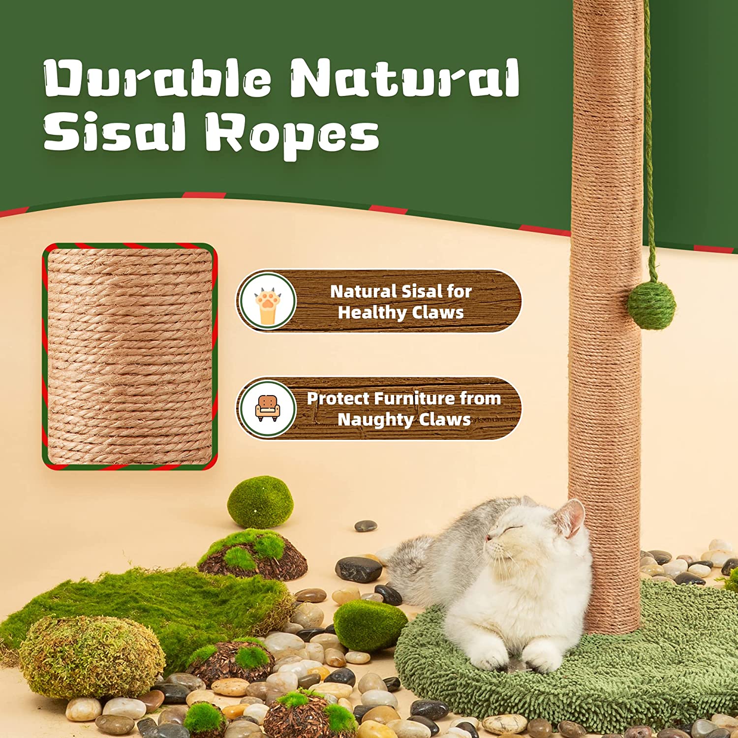 Cat Scratching Post 33 inch Tall Scratching Post for Indoor Cats Large Cat Scratching Post with Sisal Rope Cat Scratcher for Indoor Cats Cute Cat Scratching Post for Kitten