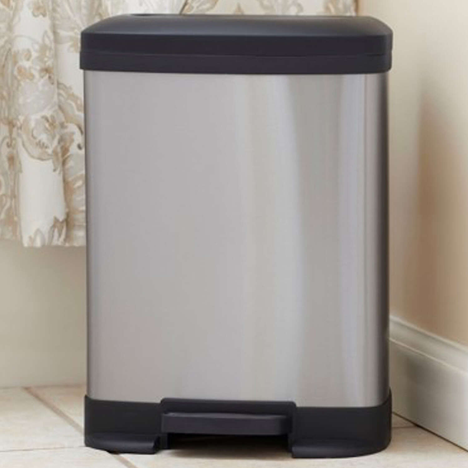 Household Essentials Saxony 2 gal Silver Stainless Steel Step Pedal Wastebasket