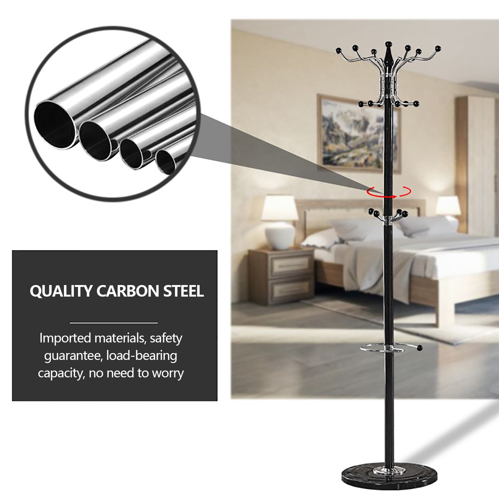 Coat Rack，16-Hook Freestanding Metal Coat Rack for Hanging Clothes Black/White