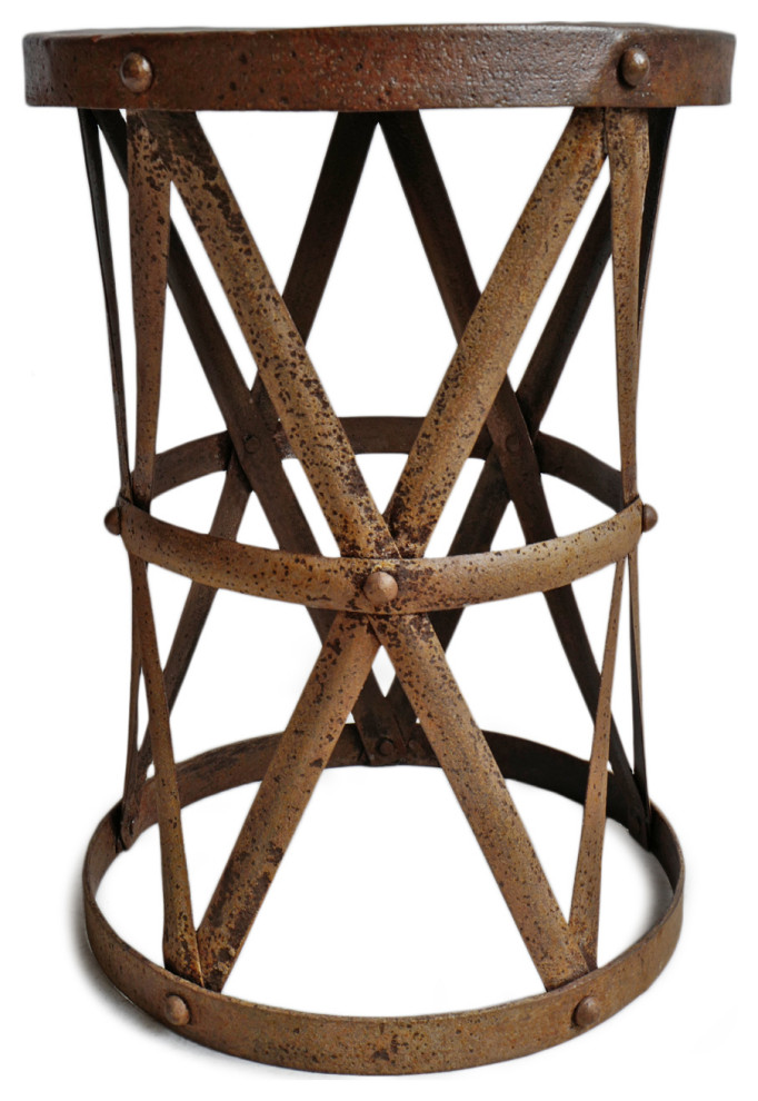 Industrial Iron Strap Side Table   Industrial   Outdoor Side Tables   by Design Mix Furniture  Houzz