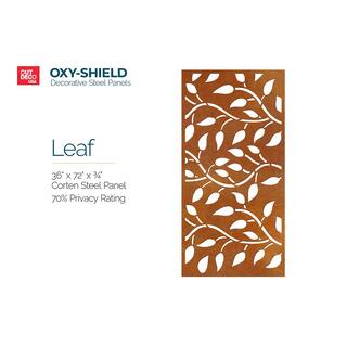 OUTDECO Leaf 3 ft. x 6 ft. Oxy-Shield Corten Steel Decorative Screen Panel in Rust with 6-Screws OXY002