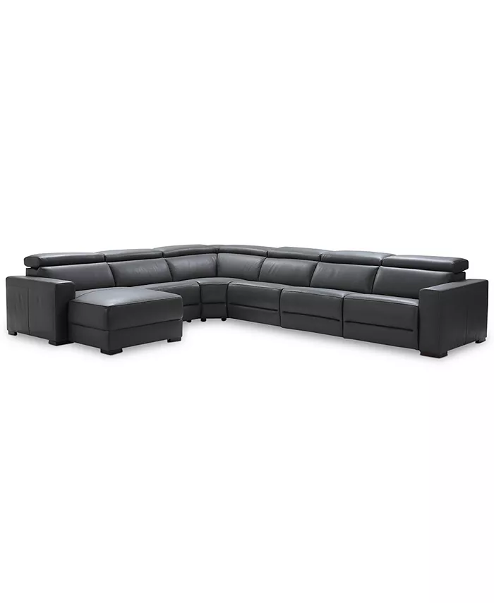 Furniture Nevio 6-pc Leather Sectional Sofa with Chaise 3 Power Recliners and Articulating Headrests