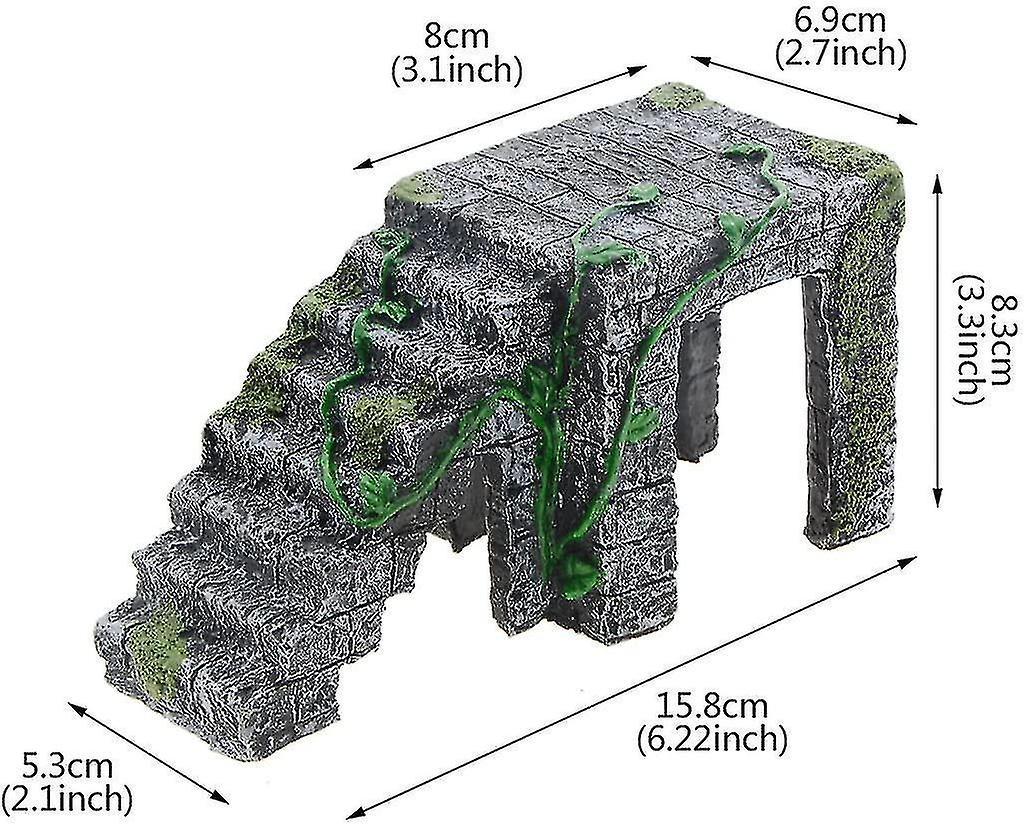 Dark Gray Green Turtle Platform，artificial Resin Platform Stairs For Tortoise Climb Stone Habitat Or