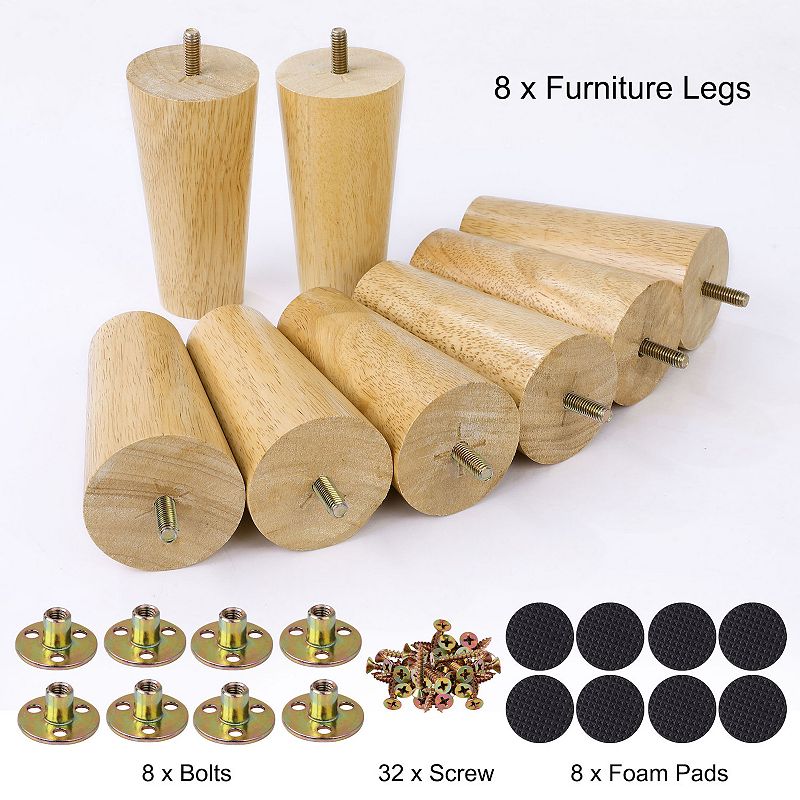 Wood Furniture Legs 8Pcs， Wood Color Replacement Feet for Sofa Couch