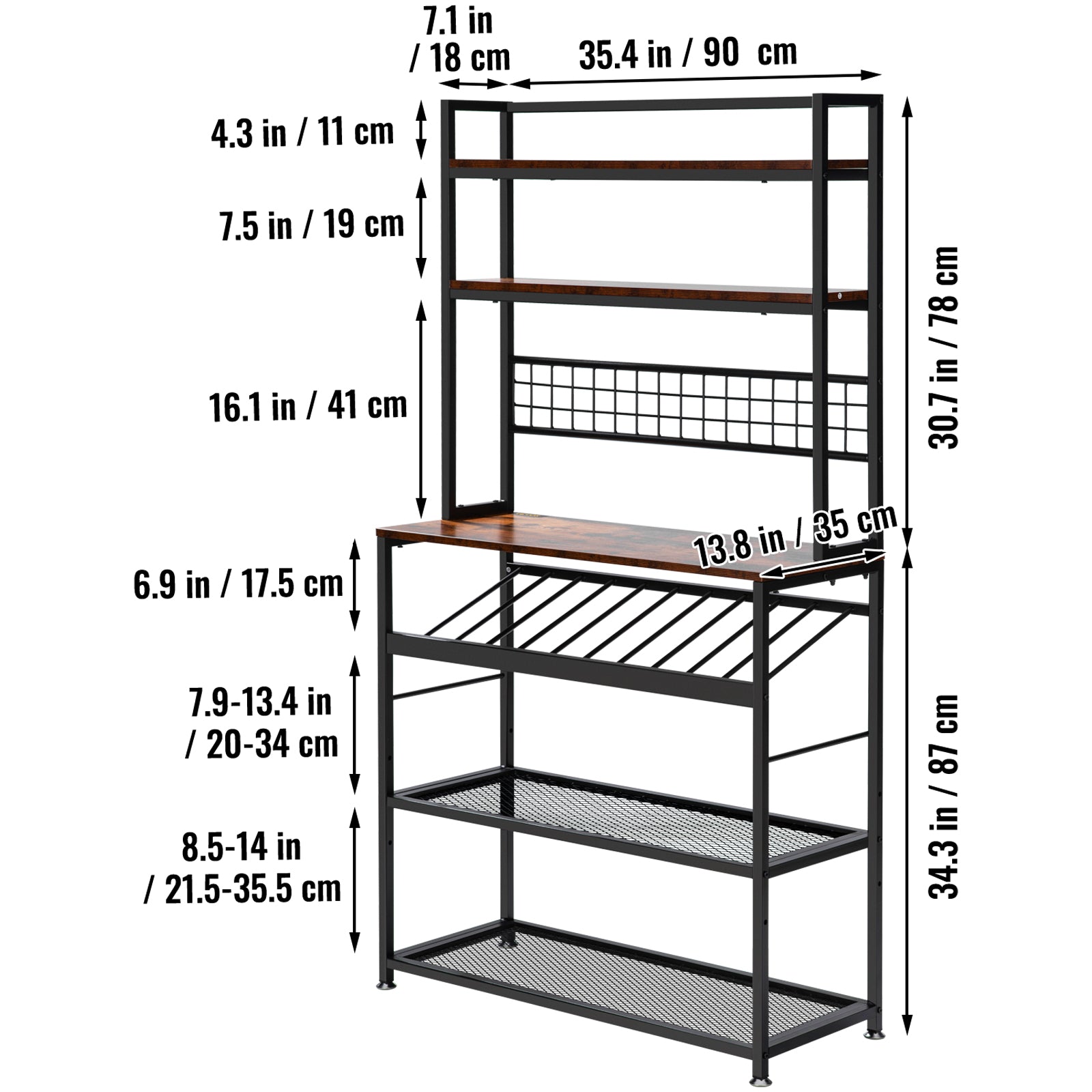 VEVOR Kitchen Bakers Rack with Cabinet 6-Tier Storage Shelf Rack 11 Hooks 65