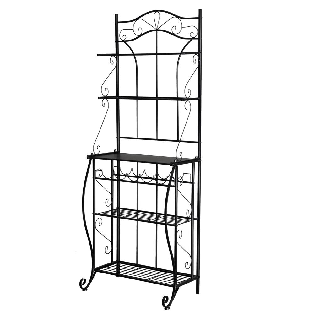 UBesGoo Multifunctional Kitchen Island 6-Tier Baker's Rack Microwave Oven Stand Cart Utility Storage Shelf Organizer with 5-Bottle Wine Rack Holder，Black