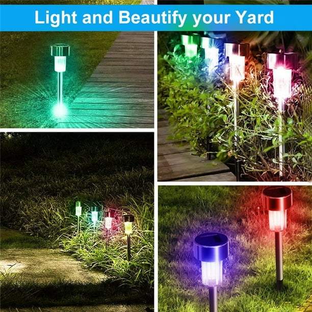 EpicGadget(TM) 5pcs Pack Color Changing (RGB) Stainless Steel Solar Path Lights for Outdoor Landscape Lighting. Solar Pathway Lights for Lawn， Patio， Yard， Walkway， Driveway， and Garden Landscape