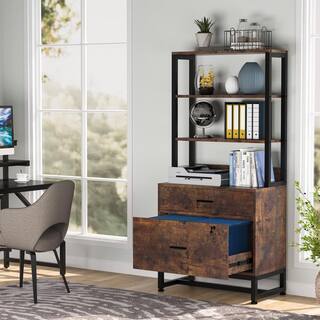 BYBLIGHT Atencio Wood Finish 2-Drawer Vertical File Cabinet with Lock and Open Bookshelf BB-C0574XL