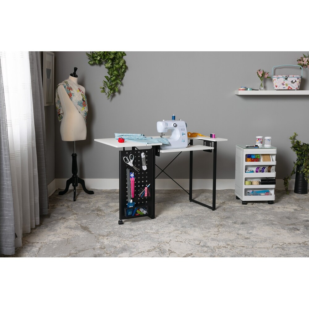 Sew Ready Pivot Sewing Table with Storage Panel and Adjustable Platform