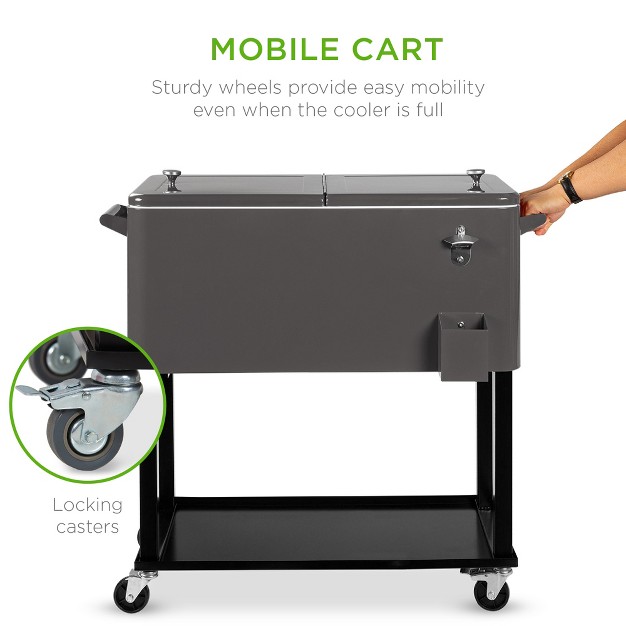 Best Choice Products 80qt Steel Rolling Cooler Cart W Bottle Opener Catch Tray Drain Plug Locking Wheels