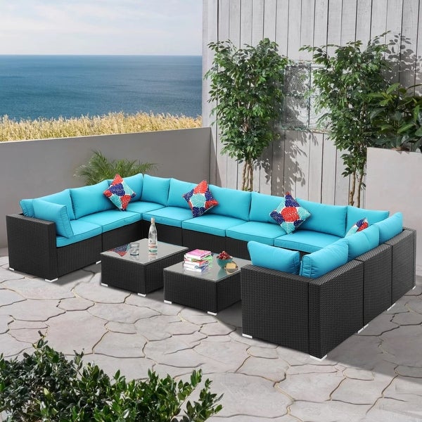 Zenova PE Rattan Wicker Modular Patio Sofa Set with Pillows - Overstock - 32497739