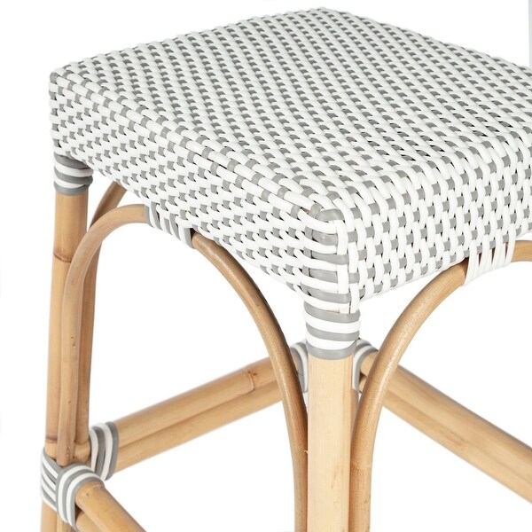 Offex Robias Transitional Grey and White Rattan Backless Counter Stool - 17