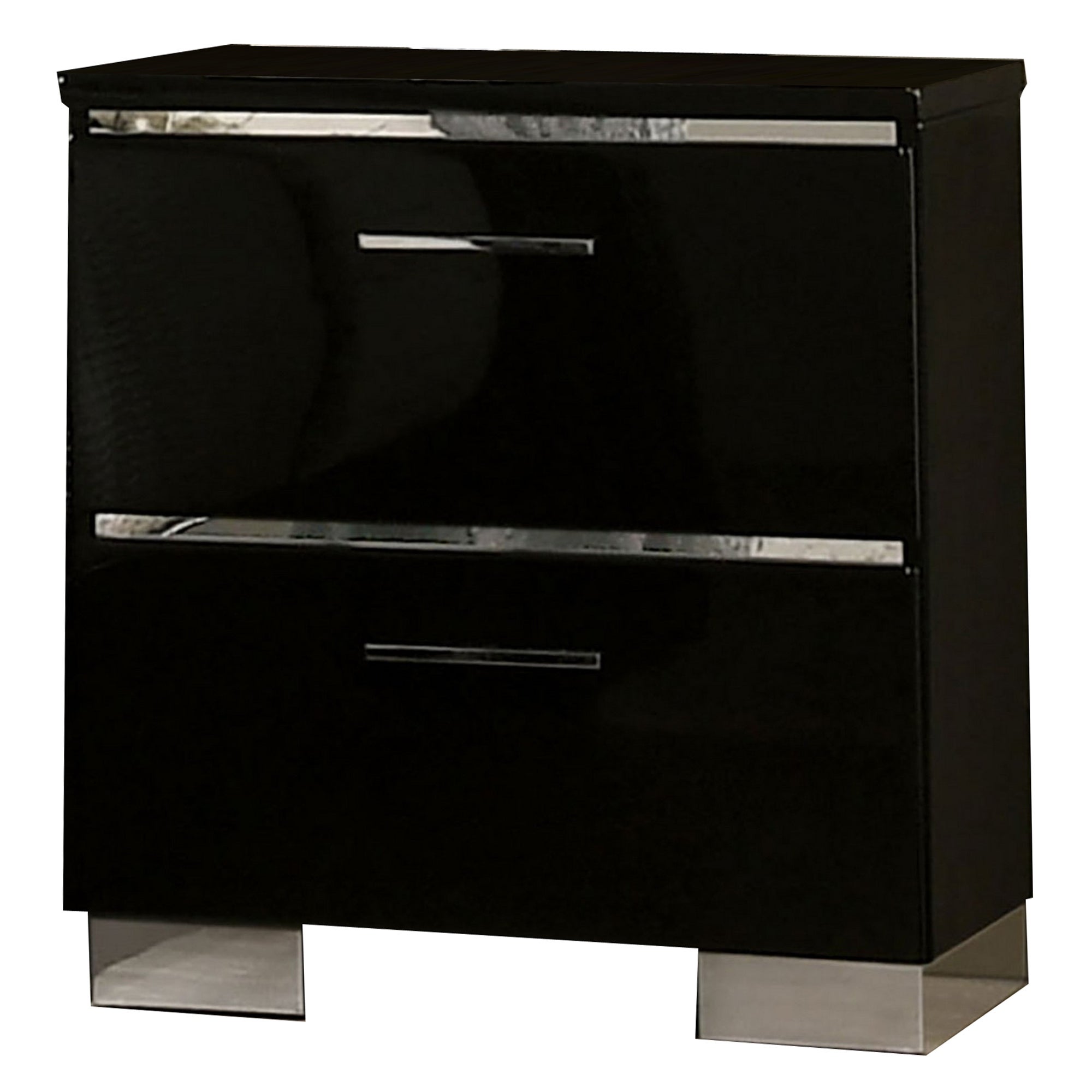 Two Drawer Nightstand with USB Charger and Bar Handle Pulls， Black - - 32763678