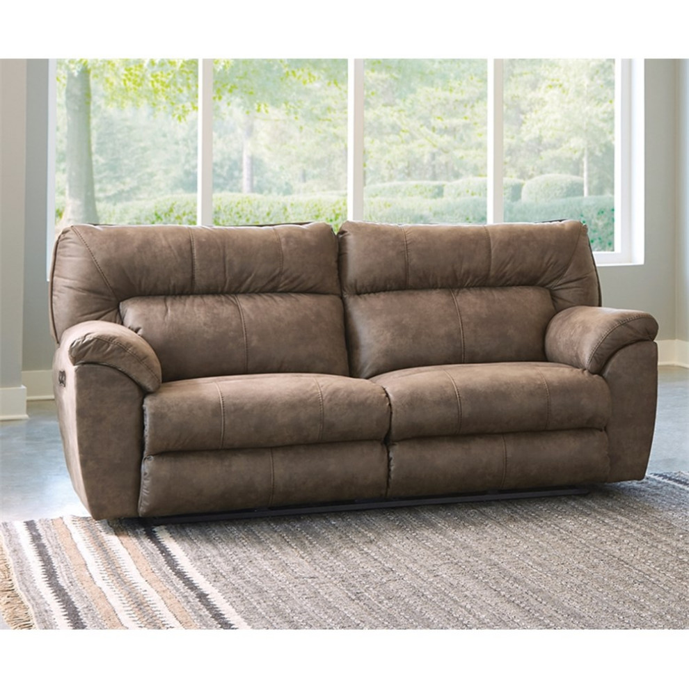 Catnapper Thompson Power Reclining Sofa in Brown Polyester Fabric   Contemporary   Sofas   by Homesquare  Houzz