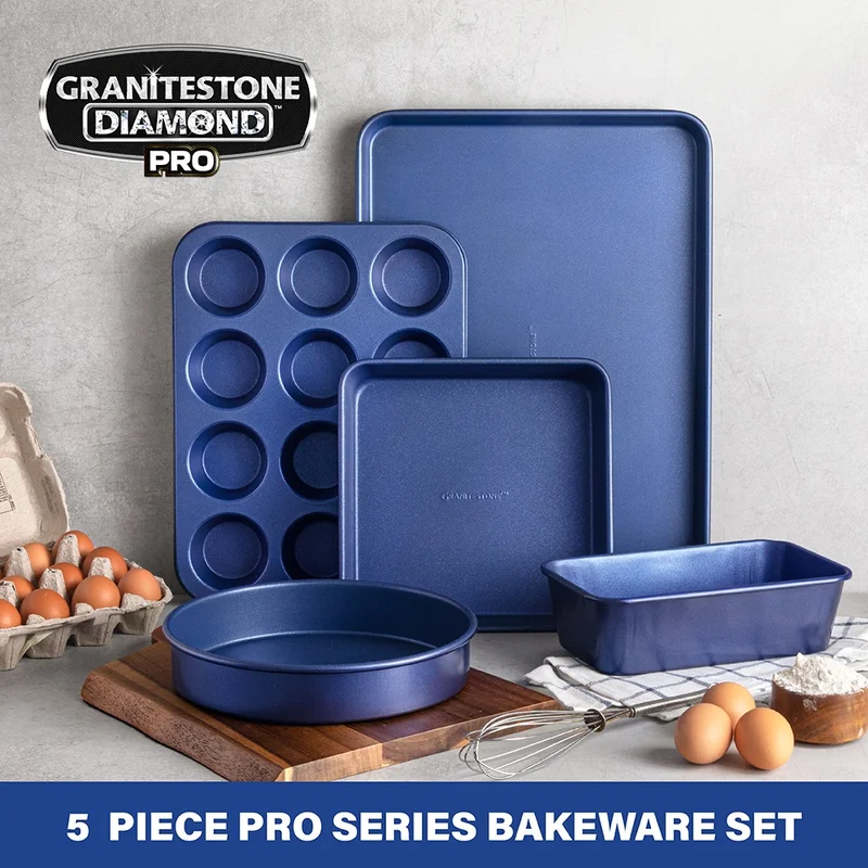 GRANITESTONE 7202 Pro Classic Blue 5-Piece Titanium and Diamond Infused Non-Stick Bakeware Set