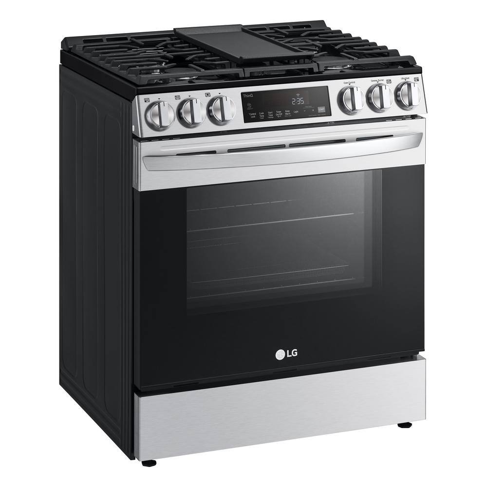 LG 30 in. 5.8 cu. ft. Slide in Smart Gas Range with 5 Burners in PrintProof Stainless Steel LSGL5833F