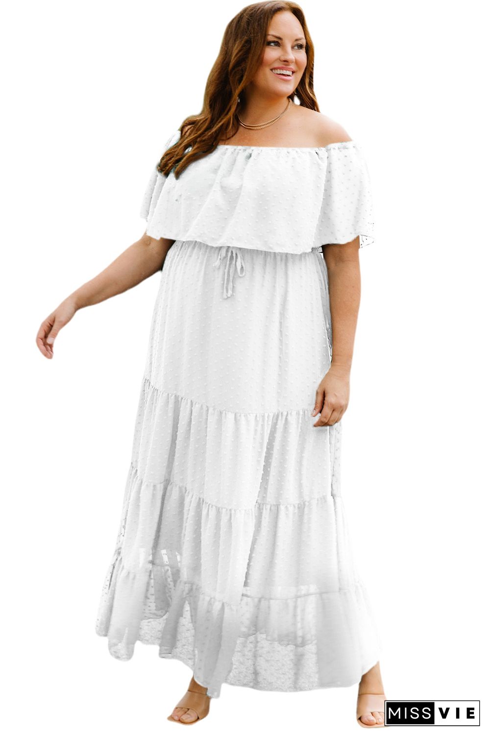 White Swiss Dot Plus Size Ruffle Tiered Maxi Dress