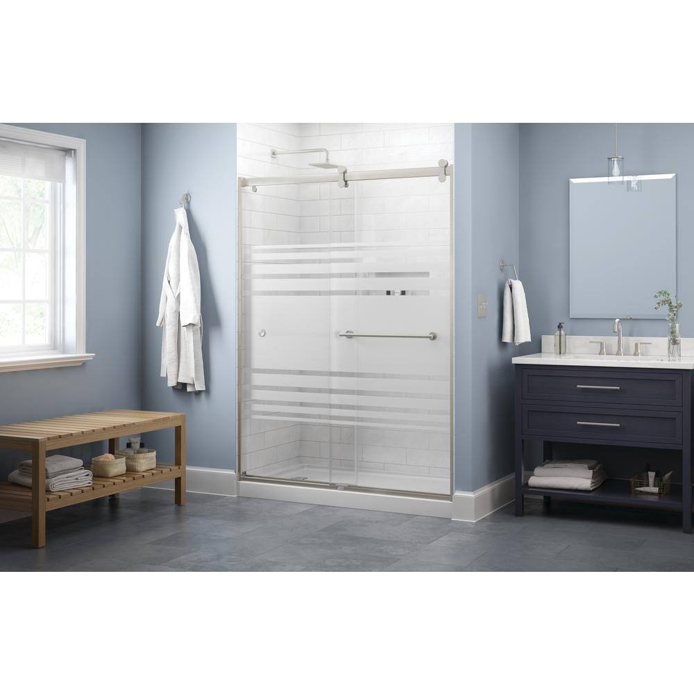 Delta Lyndall 60 x 71 in. Frameless Contemporary Sliding Shower Door in Nickel with Transition Glass 2439303