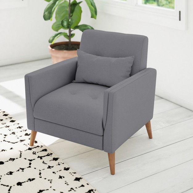 Emma And Oliver Upholstered Mid century Modern Arm Chair With Tufted Seat And Back Pocket Spring Support And Wooden Legs