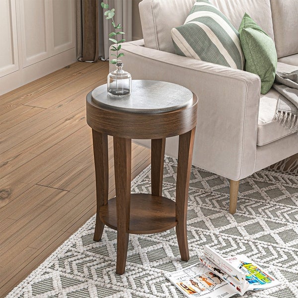 COSIEST 2-Tier Round Accent End Table with Shelf， Bedside Table