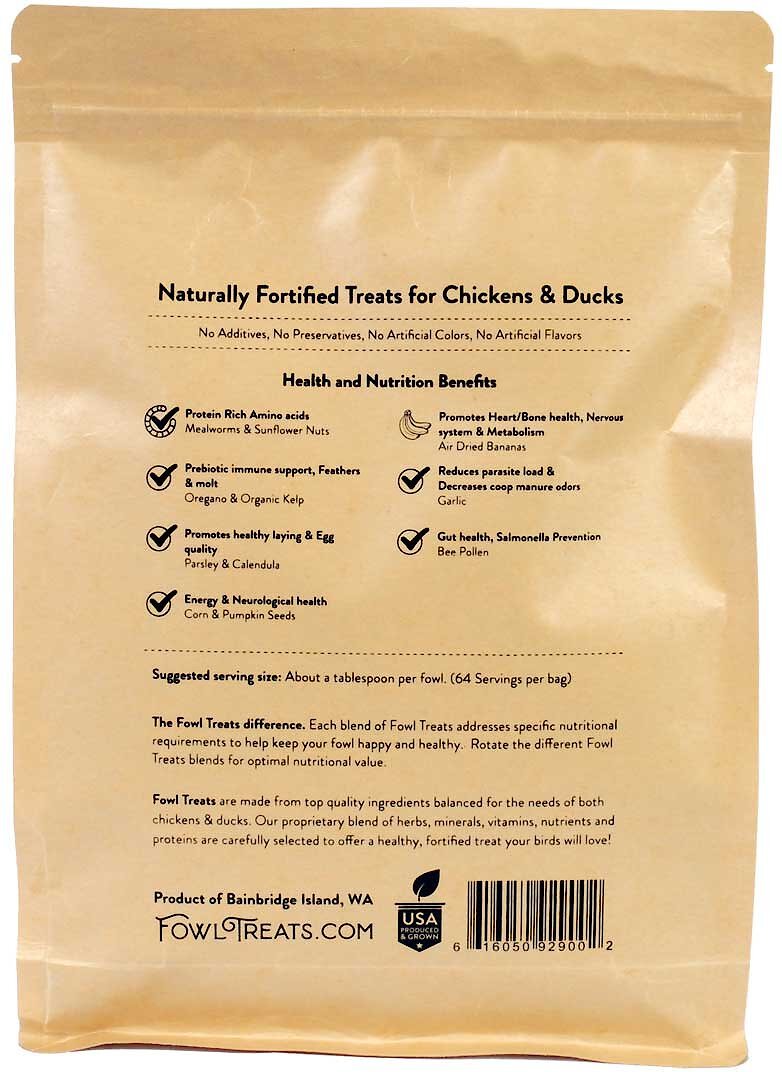 Fowl Treats Mealworm Blend Equinox Blend Chicken and Duck Treats， 2-lb bag