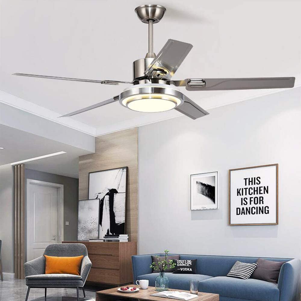 52 inch Ceiling Fan Light，Remote Control Patio Ceiling Fan with 5 Reversible Stainless Steel Blades， Ceiling fan with LED Light for Pavilion，Warehouse Ceiling fan farm Fan Barn Fan