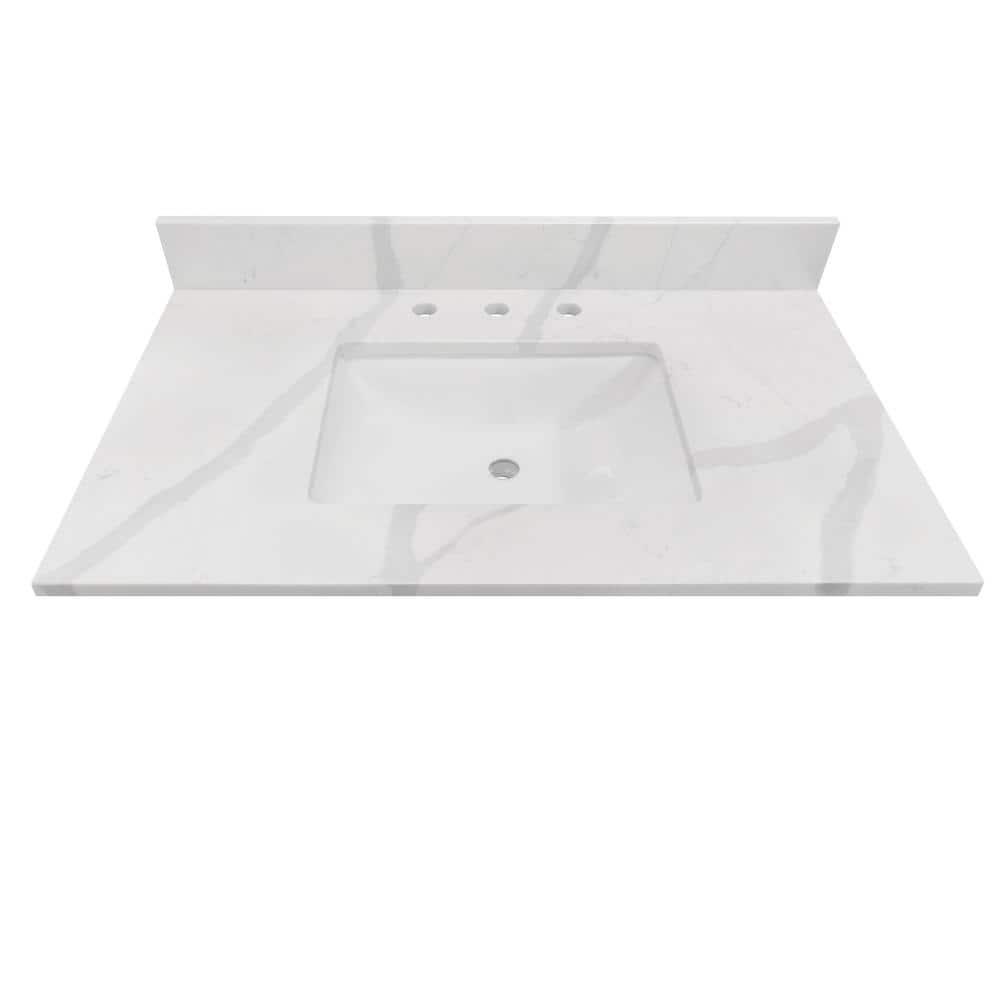 Home Decorators Collection 37 in W x 22 in D x 075 in H Quartz Vanity Top in Statuario White with White Basin