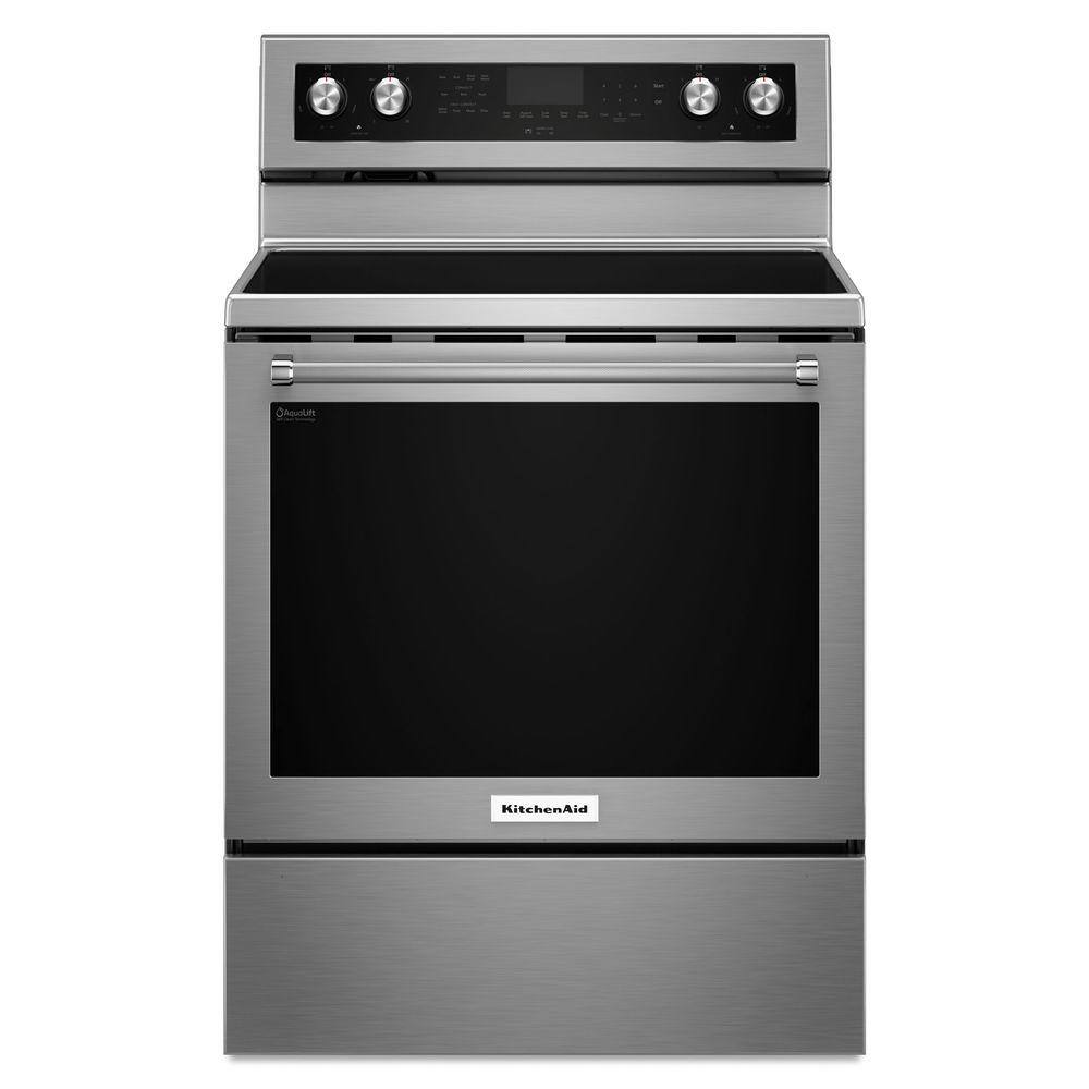 KitchenAid 6.4 cu. ft. Electric Range with Self-Cleaning Convection Oven in Stainless Steel KFEG500ESS