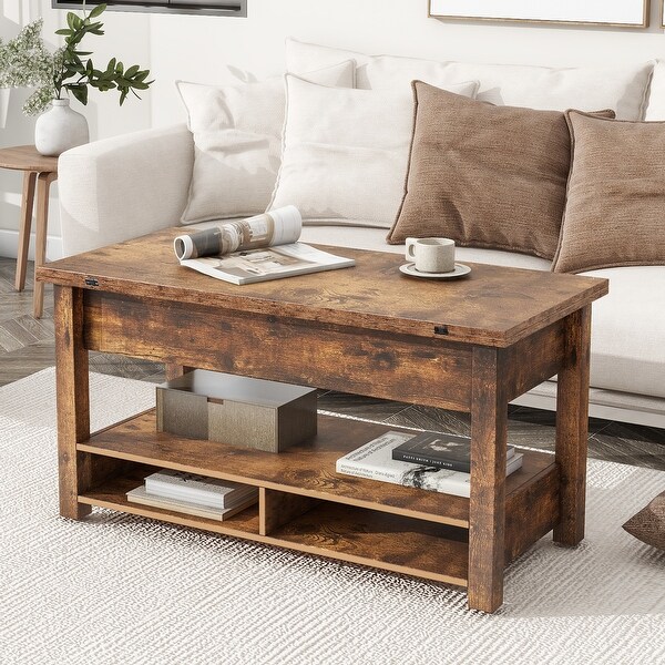 MultiFunctional Lift Top Coffee Table with Open Shelves