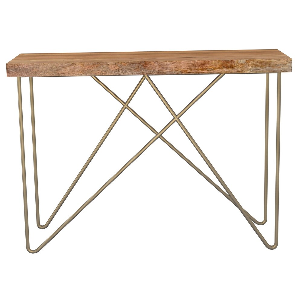 Rustic Modern Solid Wood Console Table in Natural   Aged Gold