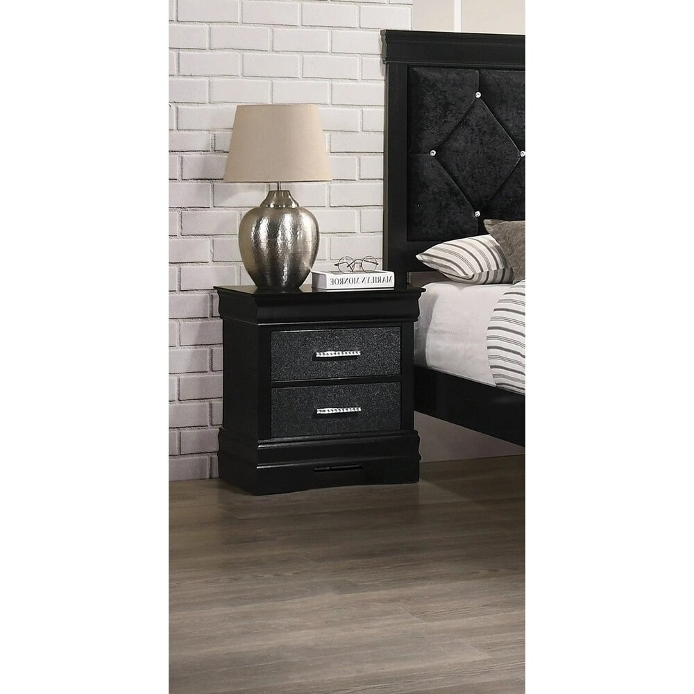 Modern Glam 2 Faux Embossed Crocodile Pattern Drawers Nightstand Champagne Finish Solid Wood Bedside Table Accent Table