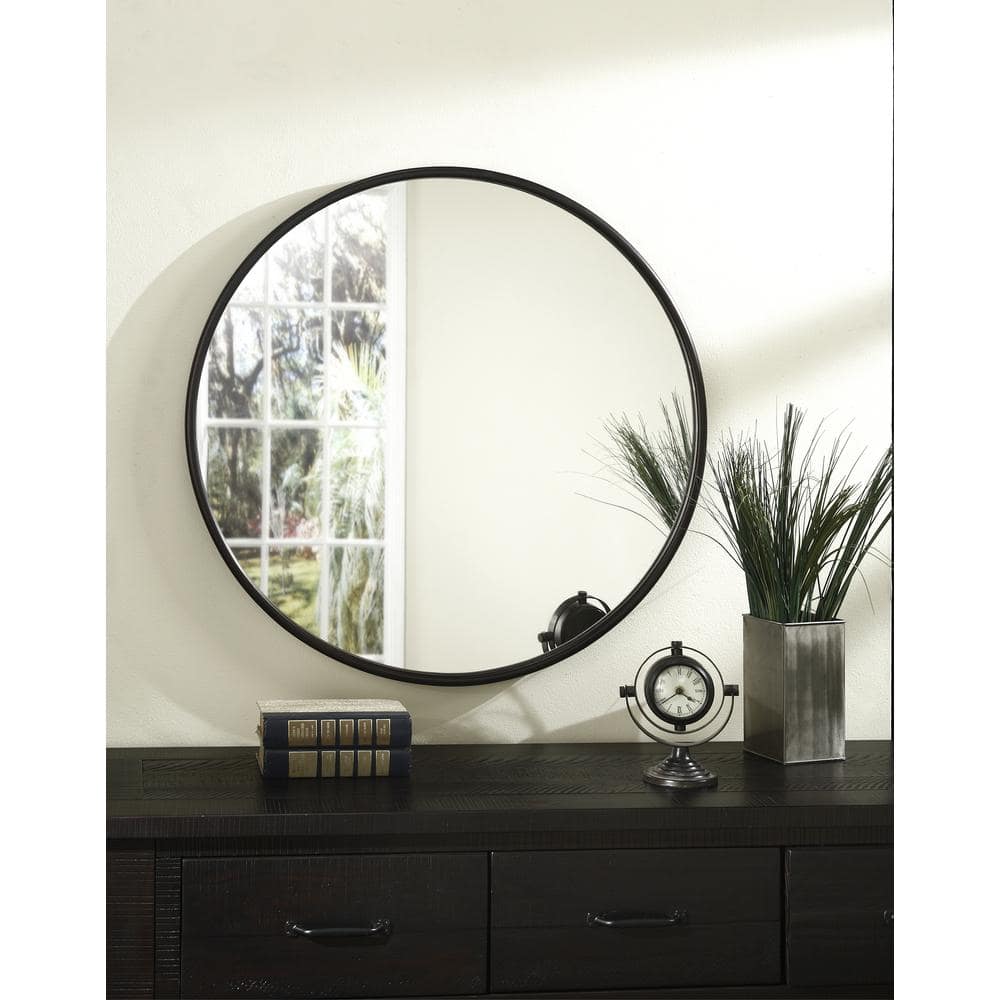 Martin Svensson Home Medium Round Oil Rubbed Bronze Hooks Modern Mirror (30 in. H x 30 in. W) 120201