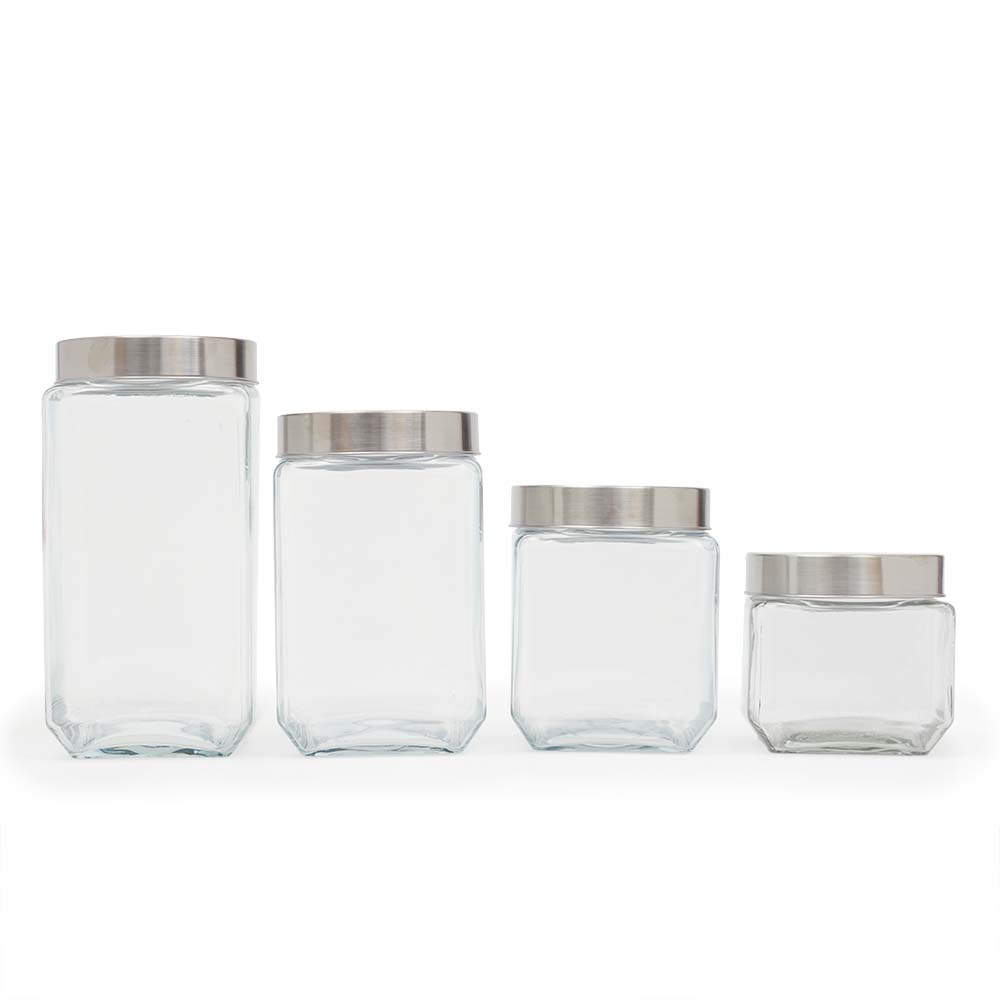 Home Basics CS10438 4 Pieces Glass Canister Set Square Glass