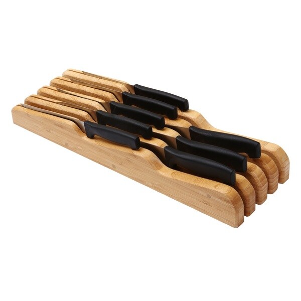 YBM Home and Kitchen Bamboo In-Drawer Knife Organizer and Holder - Brown