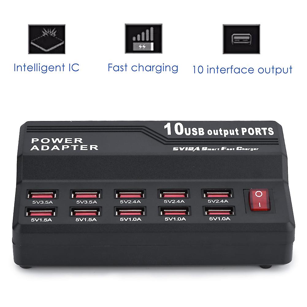 100-240v 5v/12a 10 Interface Fast Usb Travel Charger 60w Desktop Phone Charger Adapter (eu)