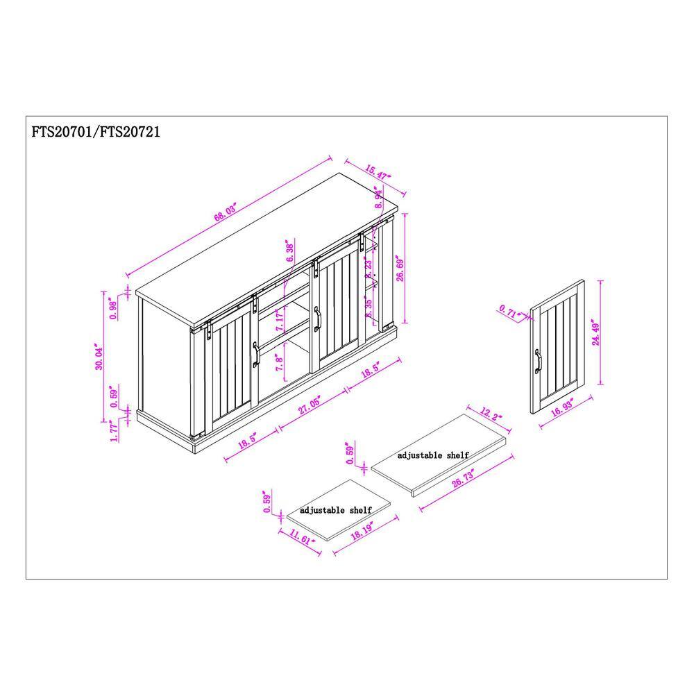 FESTIVO 68 in. White TV Stand for TVs Up to 70 in. FTS20721