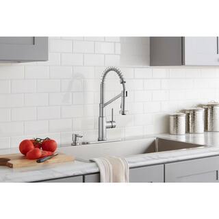 Glacier Bay Gage Single-Handle Spring Neck Pull-Down Sprayer Kitchen Faucet With Soap Dispenser in Stainless Steel HD67458-1408D2