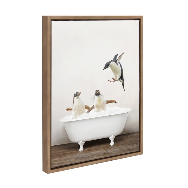 X 24 quot Sylvie Penguins Playing Rustic Bath Frame Canvas By Amy Peterson Gold Kate amp Laurel All Things Decor