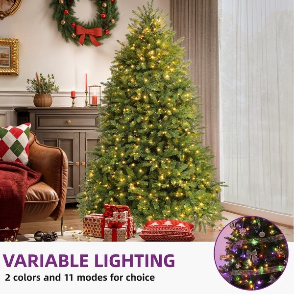 Artificial Full Christmas Tree，6ft PreLit Christmas Tree with 8 LightModes，Includes Stand，Green Bell