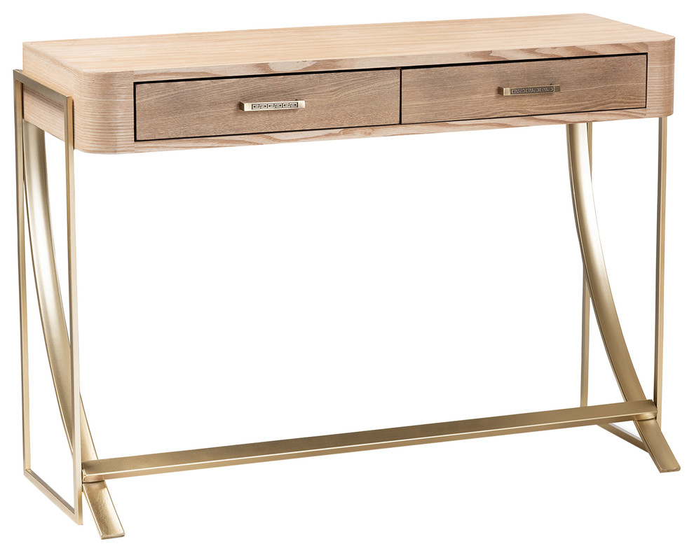 Lyla Natural Brown Finish and Gold Finished 2 Drawer Console Table   Contemporary   Console Tables   by Baxton Studio  Houzz