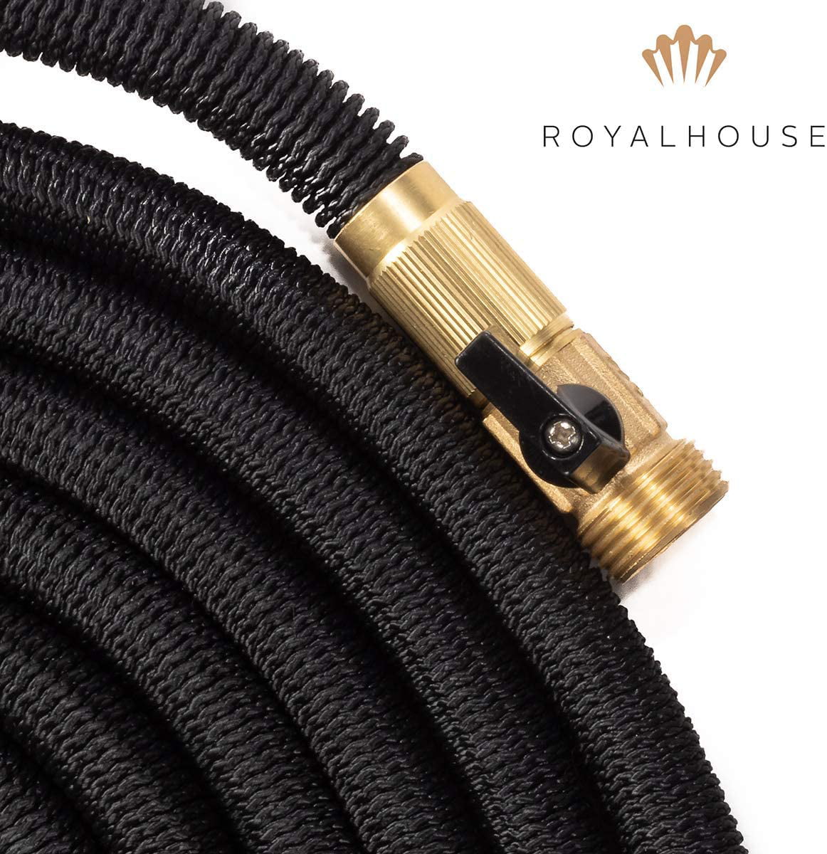 ROYAL HOUSE (100 FT) Black Expandable Garden Hose Water Hose with 8-Function High-Pressure Spray Nozzle， Heavy Duty Flexible Hose - 3/4