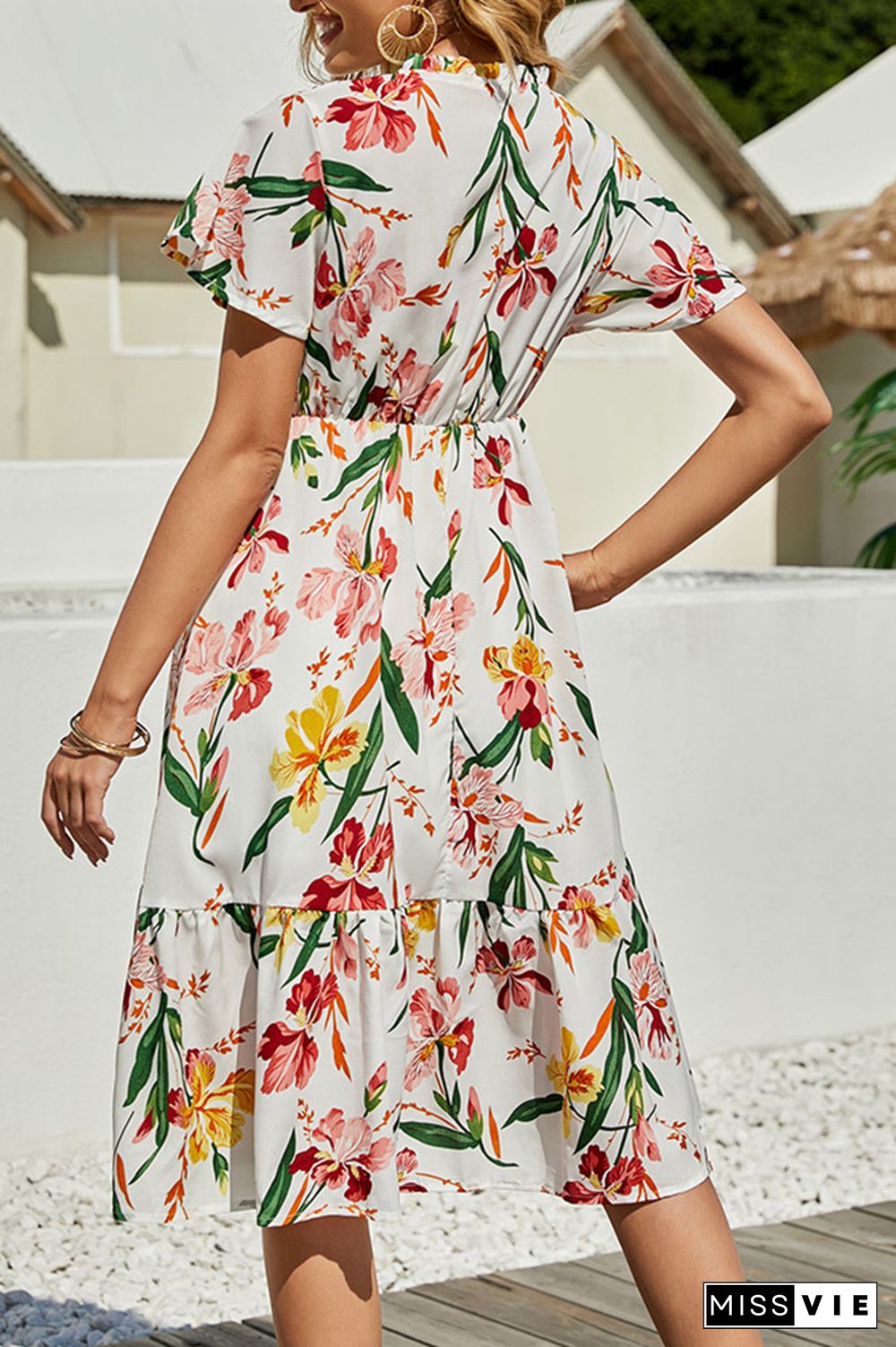 Floral Print V Neck Dress Wholesale