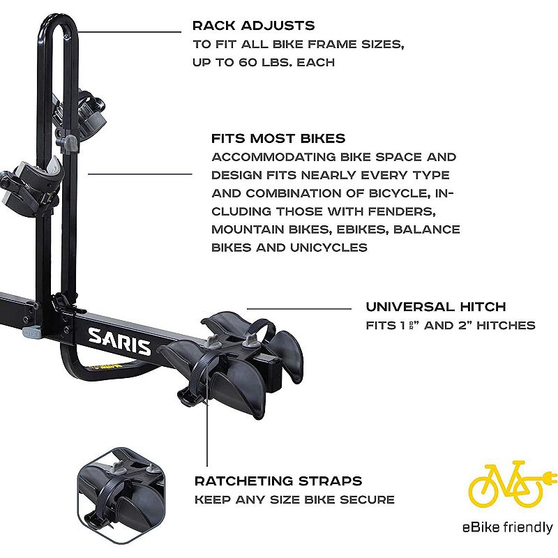 Saris Freedom Hitch Bike Rack， Bike Rack for Car and SUV's， 2 Bikes - Black