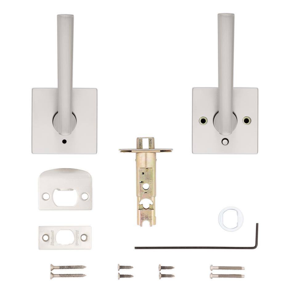 Kwikset Montreal Square Satin Nickel Privacy BedBath Door Handle with Lock 730MRLSQT156ALRCS