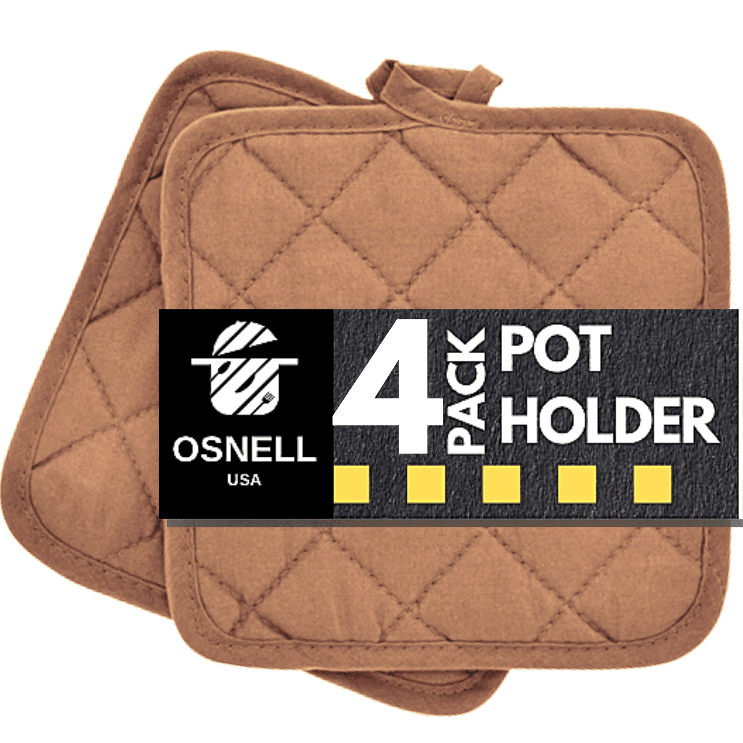 Pot Holders 7 Square Solid Color (Pack of 4) - Brown - Pot Holders For Kitchen