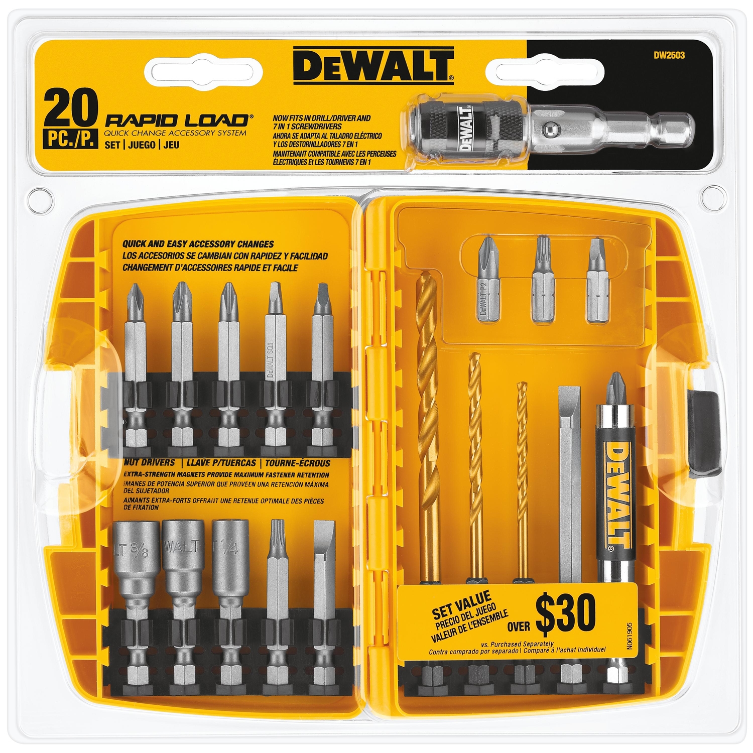 DW Rapid Load Steel Drill Bit Set 20 pc