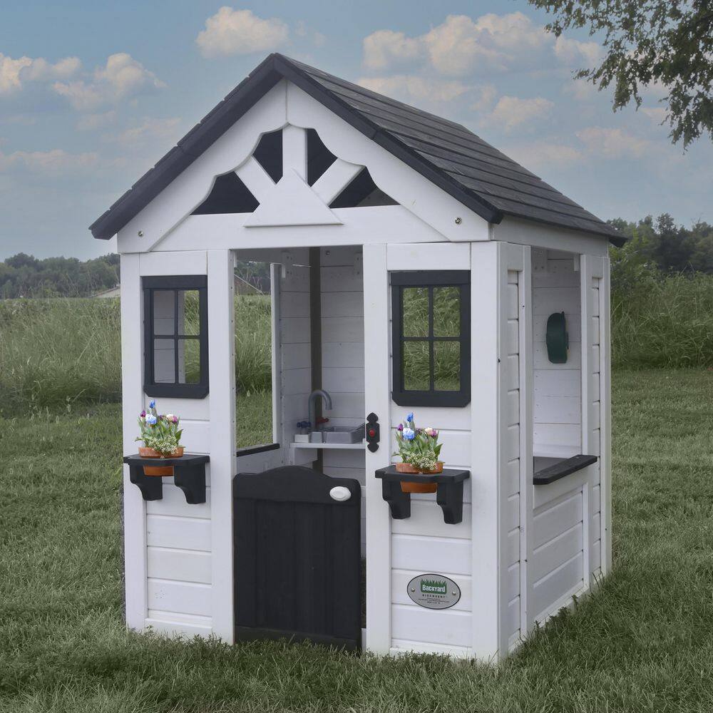 Backyard Discovery Sweetwater White Outdoor All Cedar Wooden Playhouse with Kitchen 2303010COM