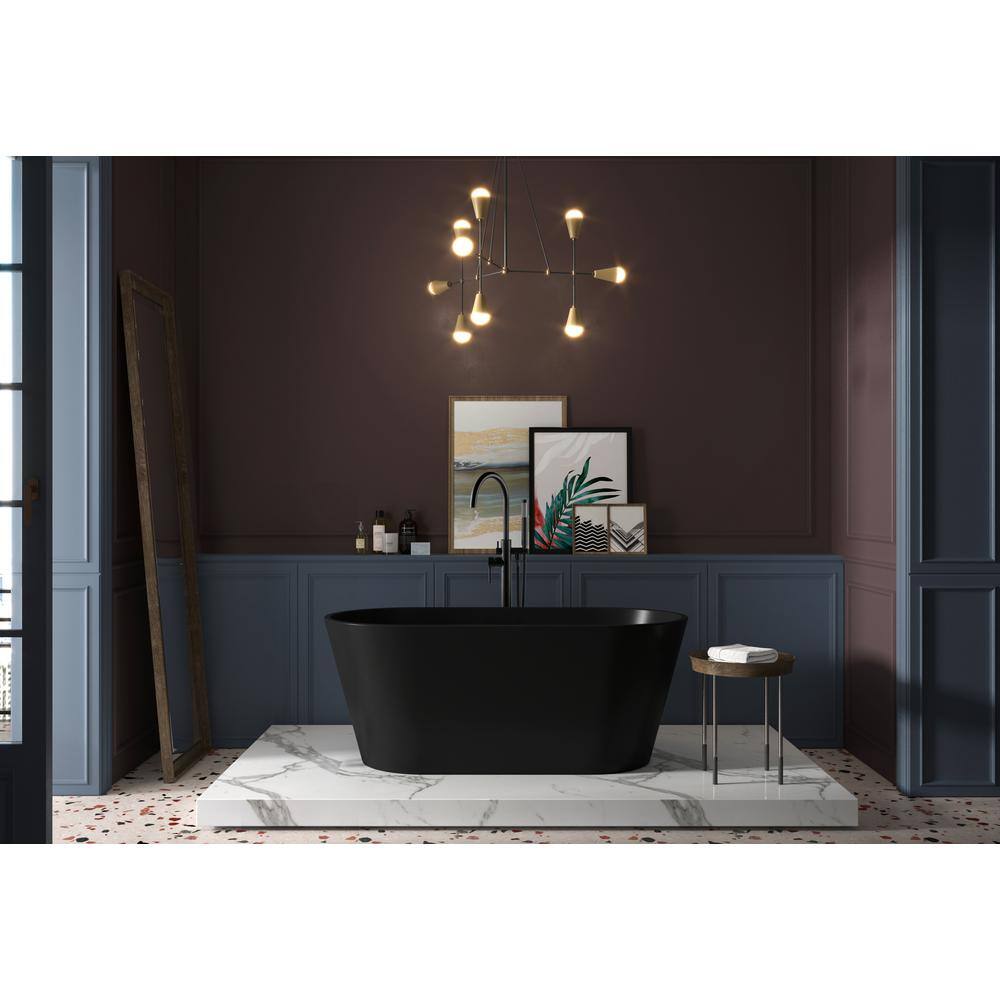 AKDY 66.9 in. Fiberglass Flatbottom Freestanding Bathtub in Solid Matte Black Inside and Outside BT0600-3